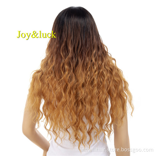 Women's 22inch Black Ombre Brown Wholesale Hair Wig For Women Daily or Cosplay Party Long Natural Curly Synthetic Hair Wigs